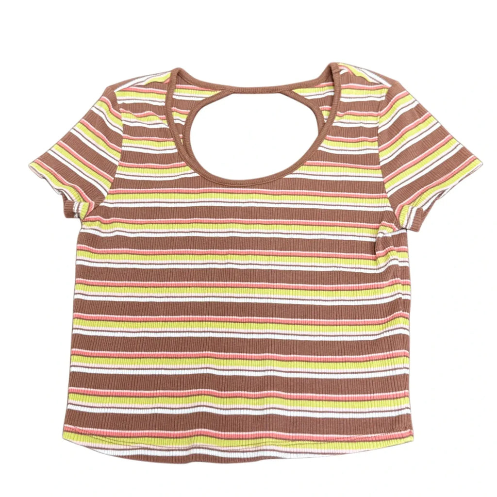 SO Striped Ribbed Open-Back Crop Top - front