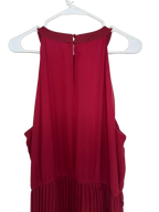 Sandra Darren Burgundy Red Pleated Halter Midi Dress - back