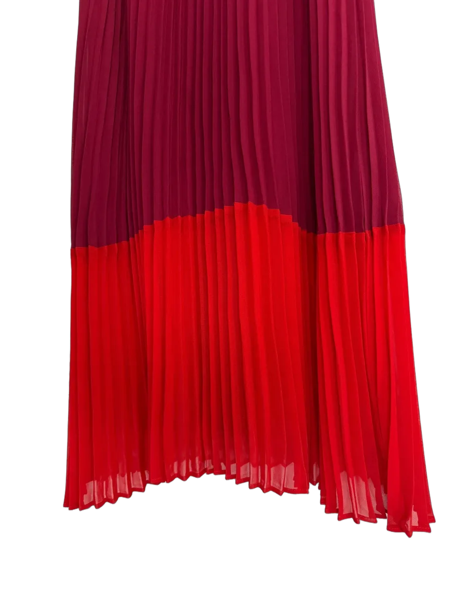Sandra Darren Burgundy Red Pleated Halter Midi Dress - detail