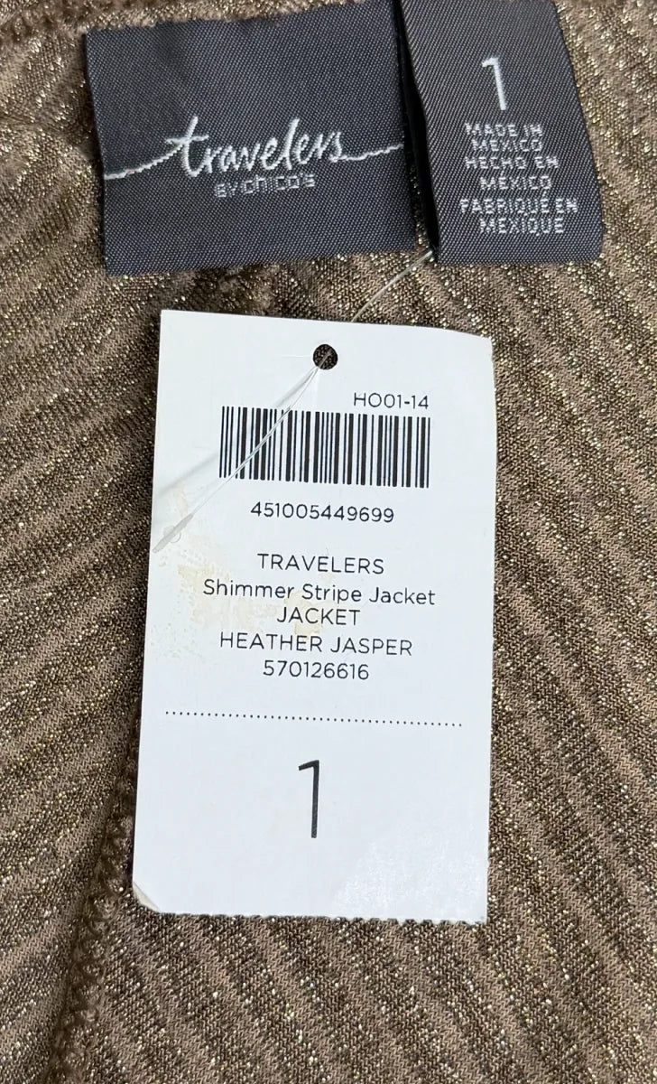 Travelers by Chico's Shimmer Stripe Open Front Jacket Cardigan - tag