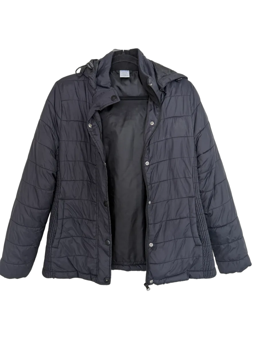 Time and Tru Black Quilted Hooded Puffer Jacket XS - front