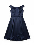 JJ's House Navy Satin A-Line Formal Dress Off-Shoulder