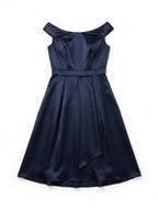 JJ's House Navy Satin A-Line Formal Dress Off-Shoulder