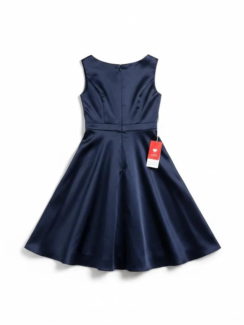 JJ's House Navy Satin A-Line Formal Dress Off-Shoulder
