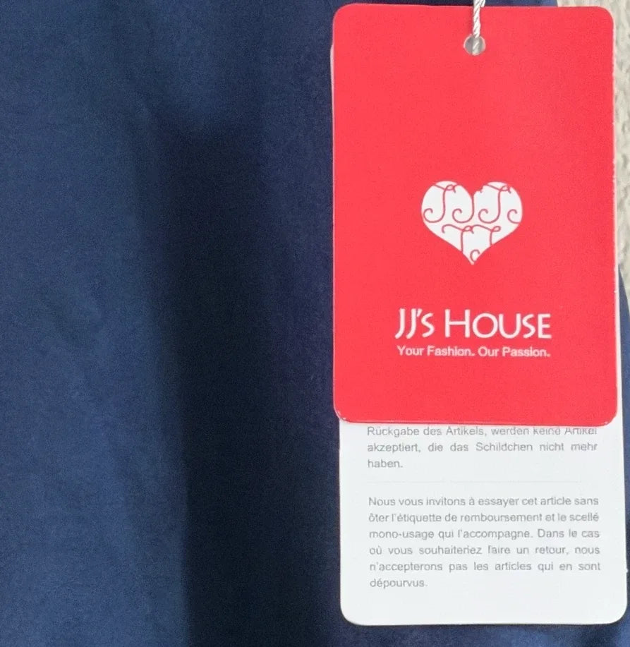 JJ's House Navy Satin A-Line Formal Dress Off-Shoulder - detail