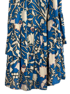 Blue Floral Print Wrap Maxi Dress Puff Sleeves - detail