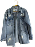 Missguided Distressed Denim Longline Jacket Light Blue
