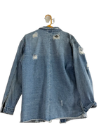 Missguided Distressed Denim Longline Jacket Light Blue - back