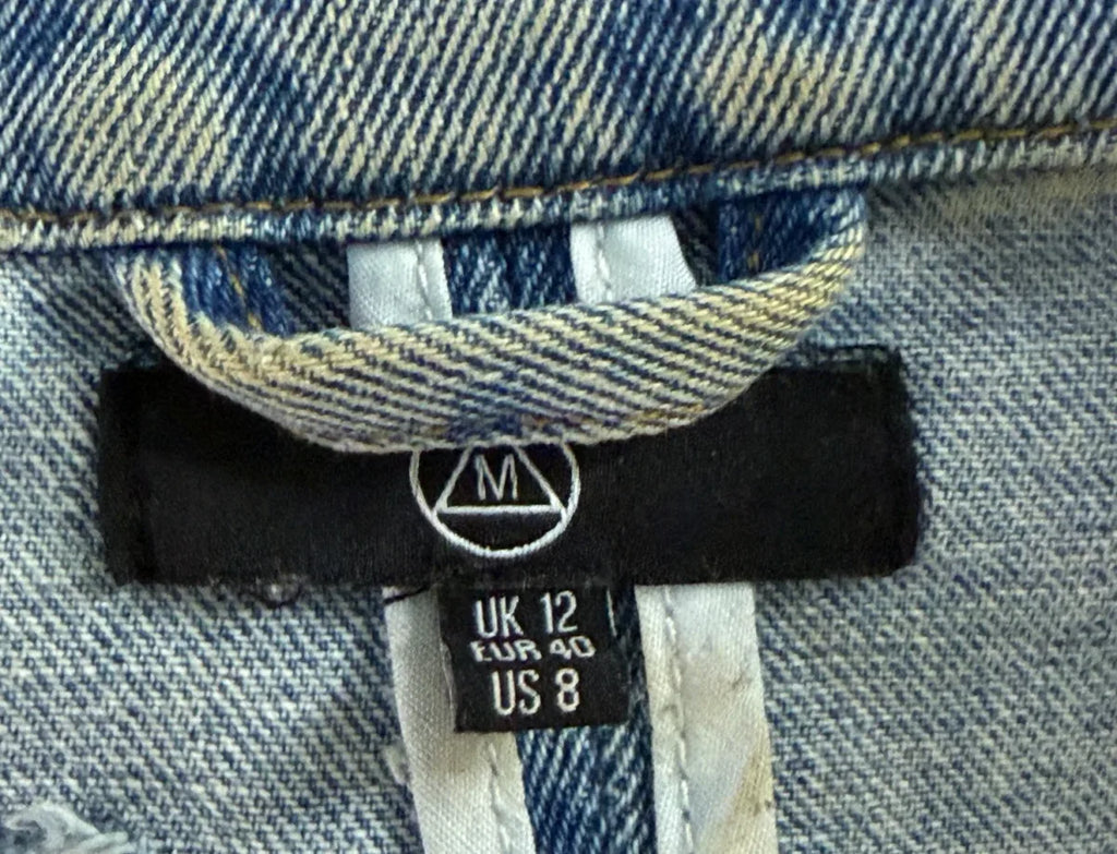 Missguided Distressed Denim Longline Jacket Light Blue - label