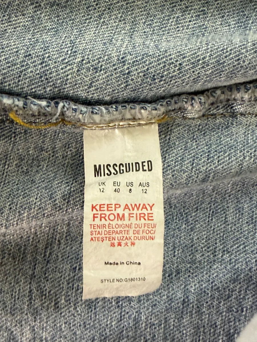 Missguided Distressed Denim Longline Jacket Light Blue - tag