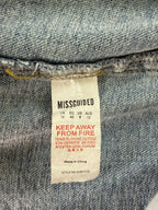 Missguided Distressed Denim Longline Jacket Light Blue - tag