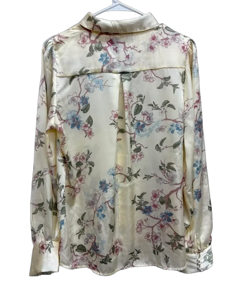 Haver & Blair Floral Satin Button-Down Blouse Cream - back