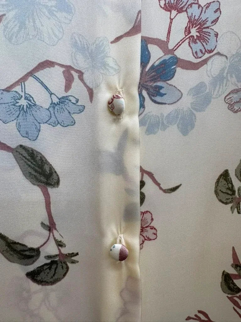 Haver & Blair Floral Satin Button-Down Blouse Cream - detail