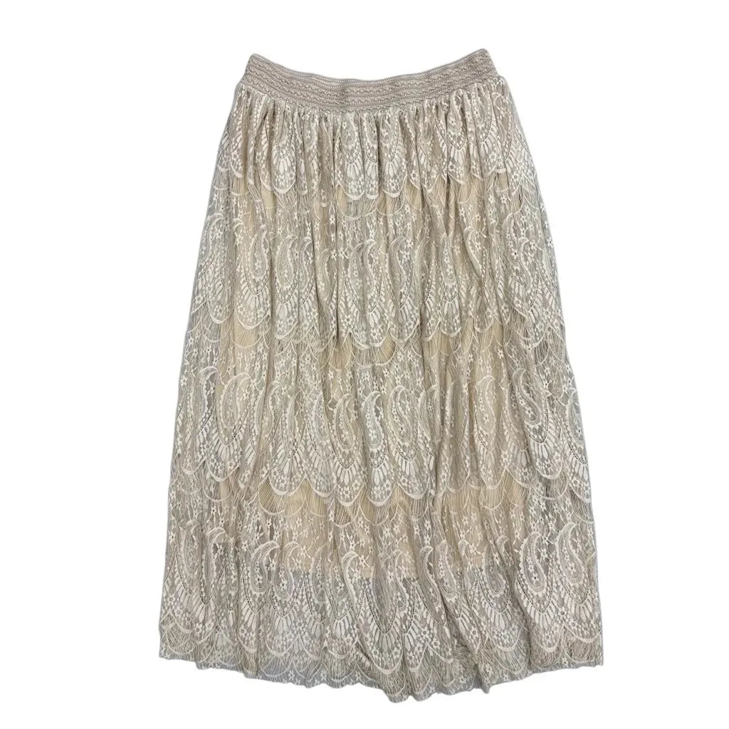 Ashley Stewart Lace Overlay Maxi Skirt Cream - front