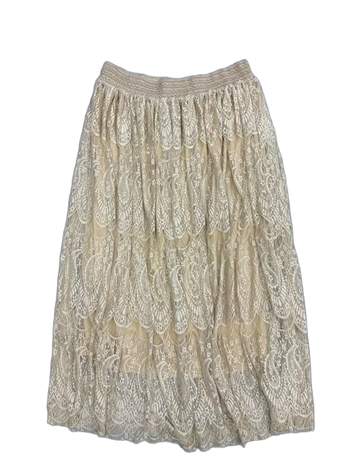 Ashley Stewart Lace Overlay Maxi Skirt Cream - back