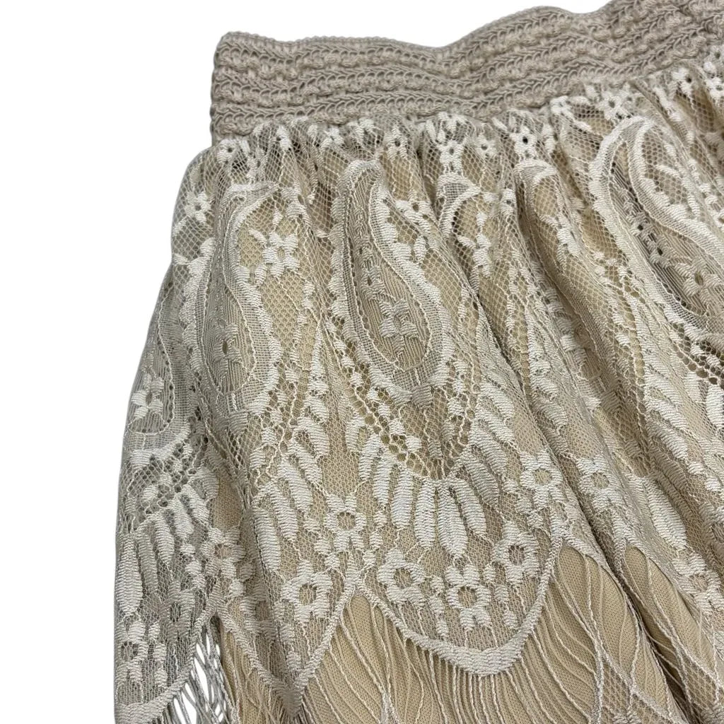 Ashley Stewart Lace Overlay Maxi Skirt Cream - detail