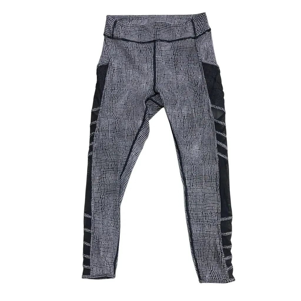 Lululemon Grid Print Crop Athletic Leggings Mesh Panels Black - front