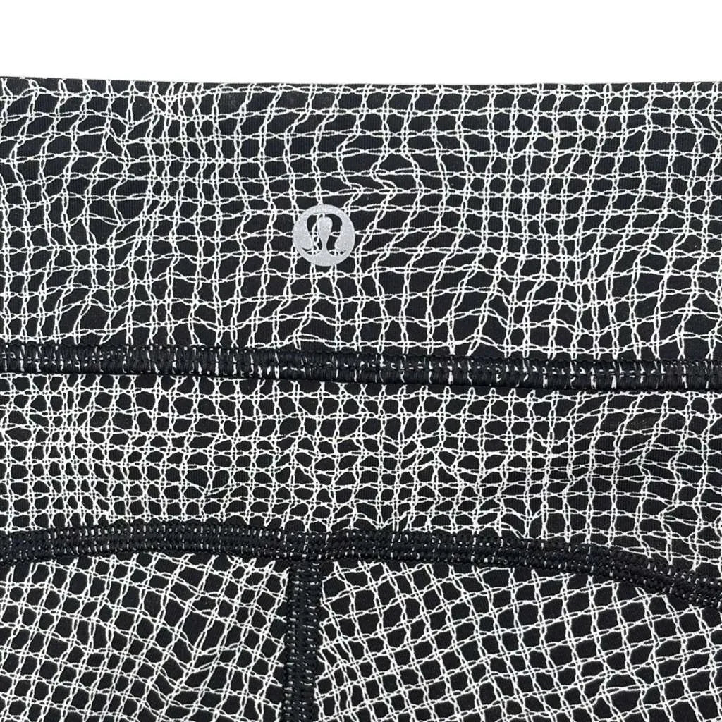 Lululemon Grid Print Crop Athletic Leggings Mesh Panels Black