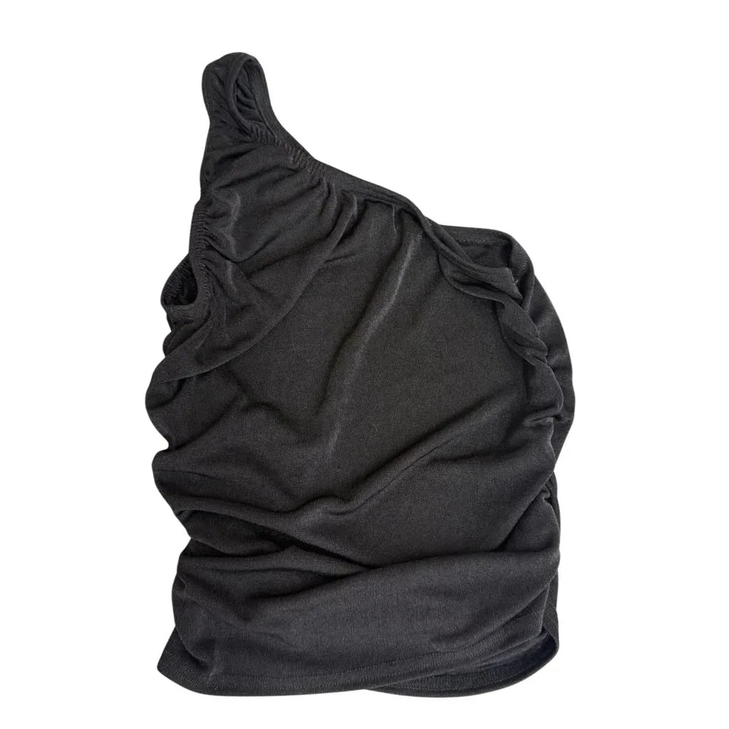 boohoo One-Shoulder Ruched Crop Top Black - back