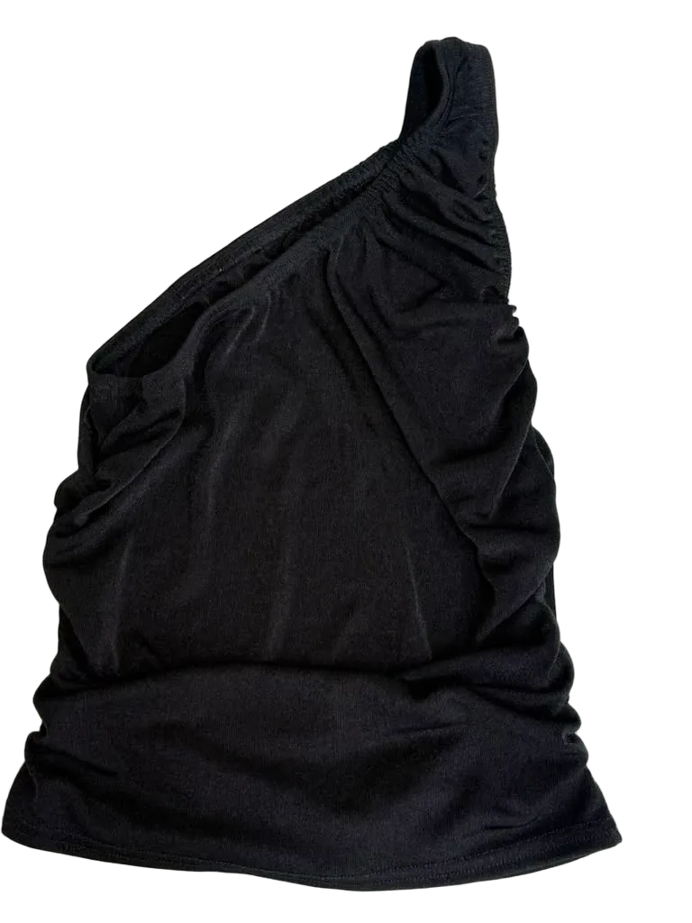 boohoo One-Shoulder Ruched Crop Top Black - front