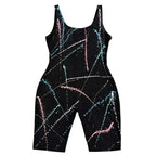 Black Splatter Paint Print Biker Unitard Romper - front