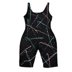 Black Splatter Paint Print Biker Unitard Romper - front