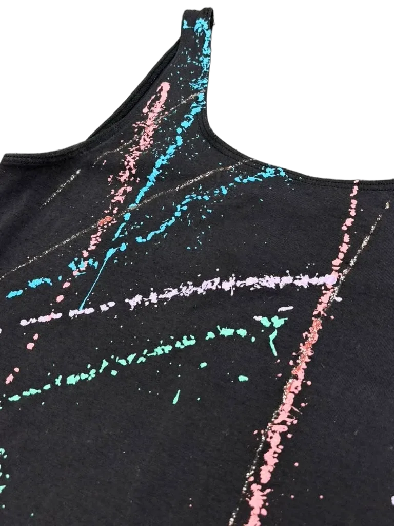 Black Splatter Paint Print Biker Unitard Romper - detail