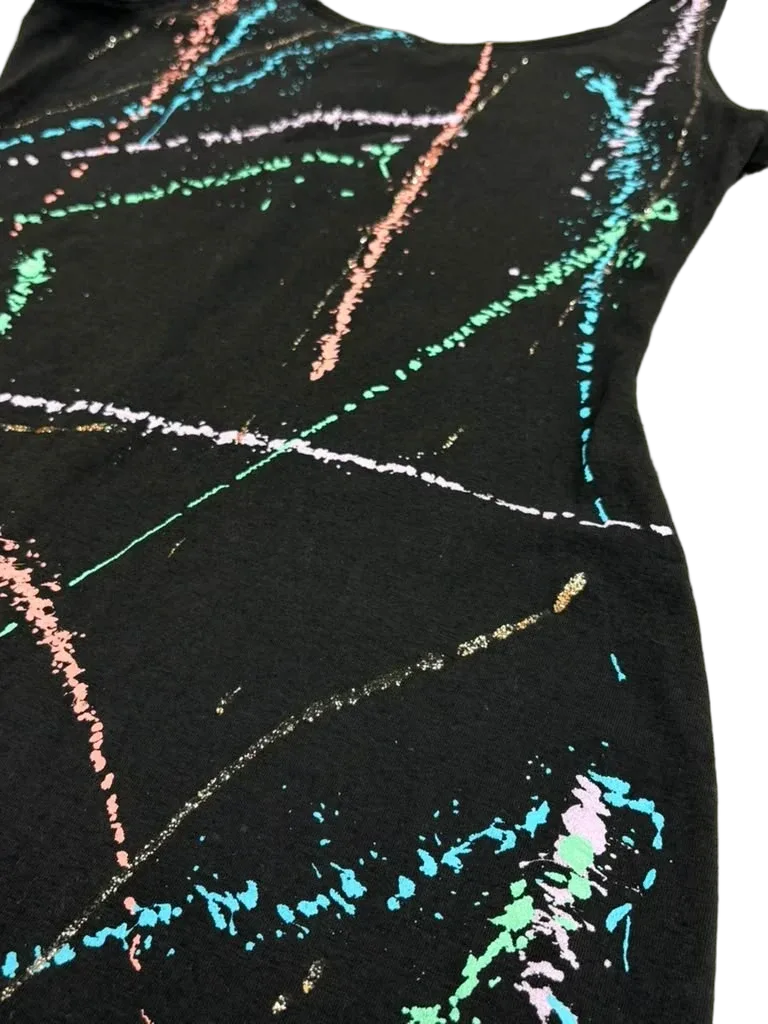 Black Splatter Paint Print Biker Unitard Romper - fabric