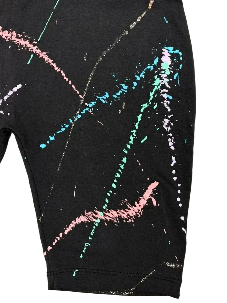 Black Splatter Paint Print Biker Unitard Romper - detail