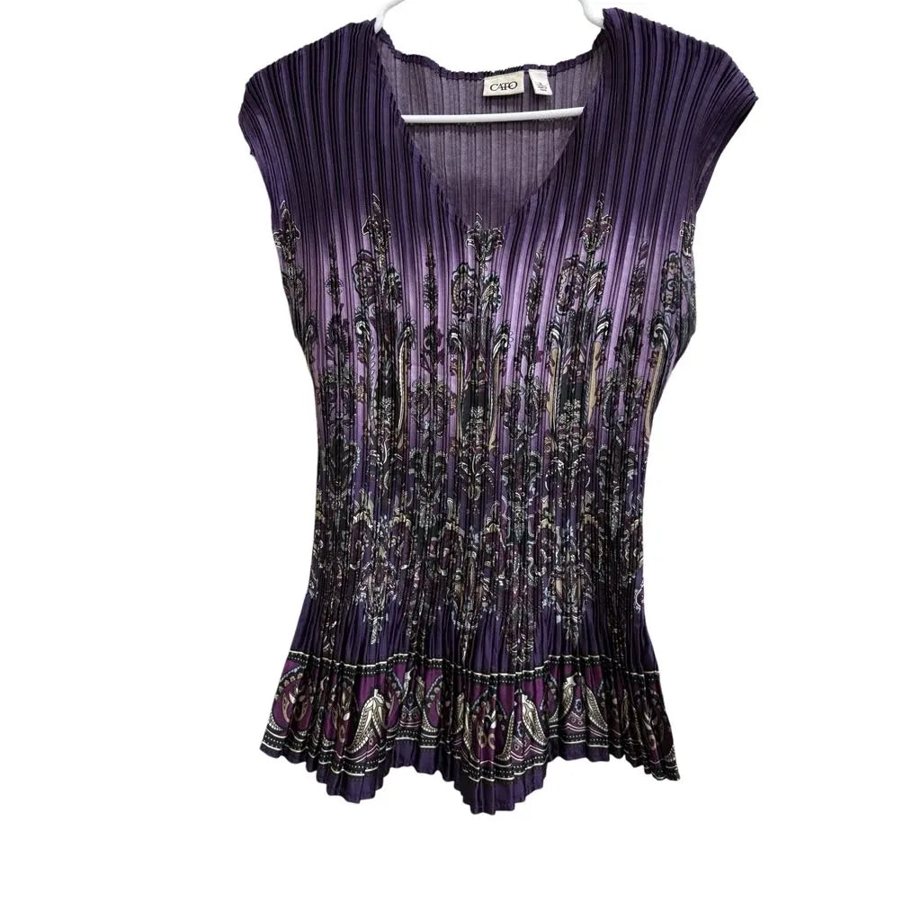 Cato Purple Paisley Pleated Cap Sleeve Blouse XL - front