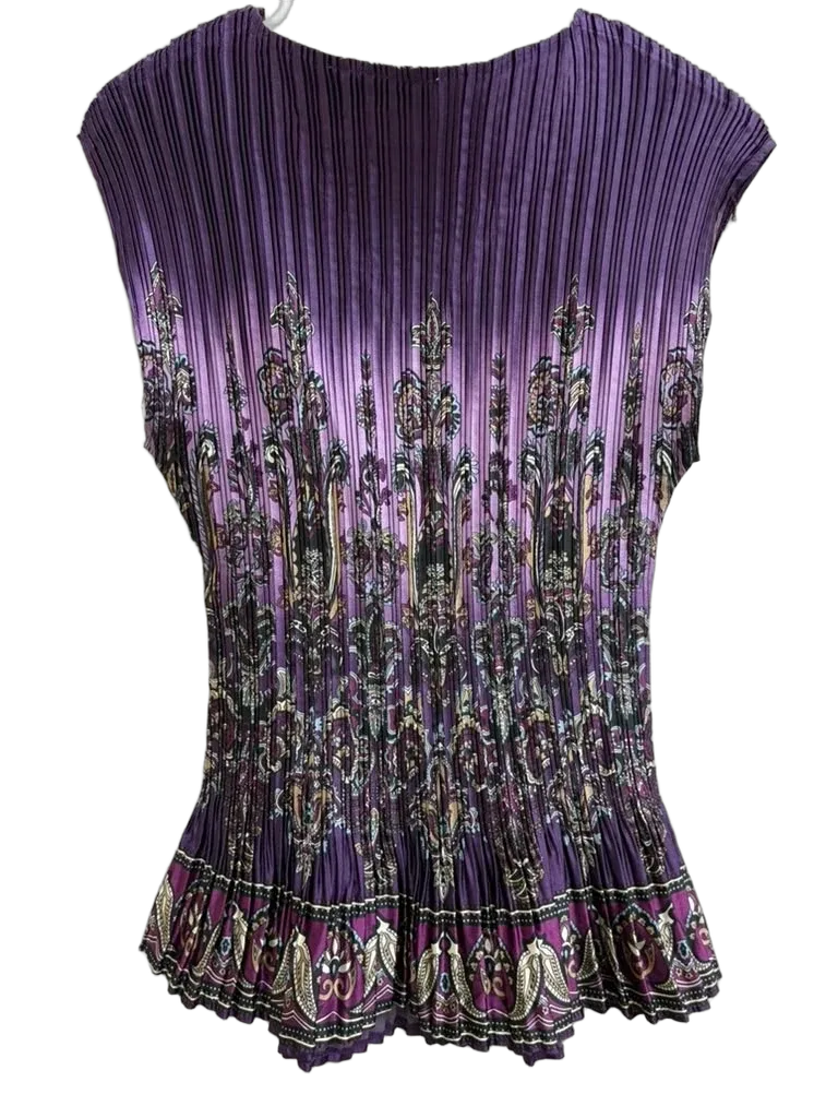 Cato Purple Paisley Pleated Cap Sleeve Blouse XL - back