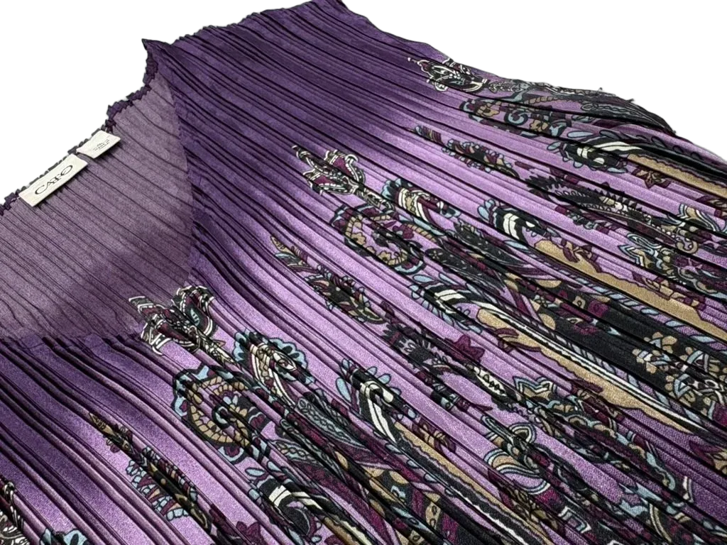 Cato Purple Paisley Pleated Cap Sleeve Blouse XL - detail