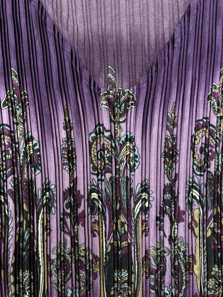 Cato Purple Paisley Pleated Cap Sleeve Blouse XL - fabric