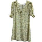 Topshop Yellow Floral Mini Dress Puff Sleeves - front