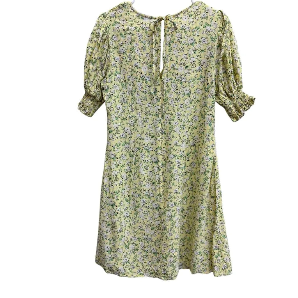 Topshop Yellow Floral Mini Dress Puff Sleeves