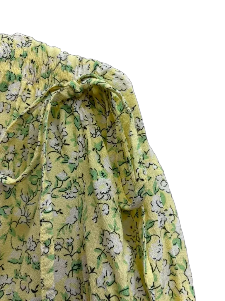 Topshop Yellow Floral Mini Dress Puff Sleeves - detail
