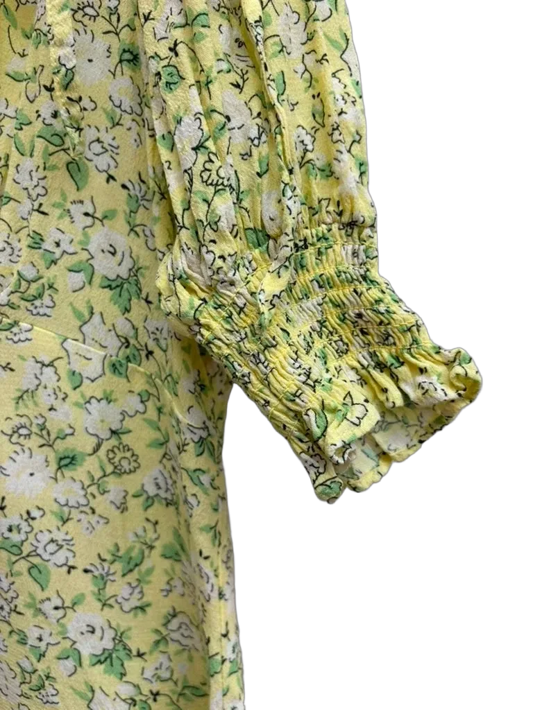 Topshop Yellow Floral Mini Dress Puff Sleeves - detail