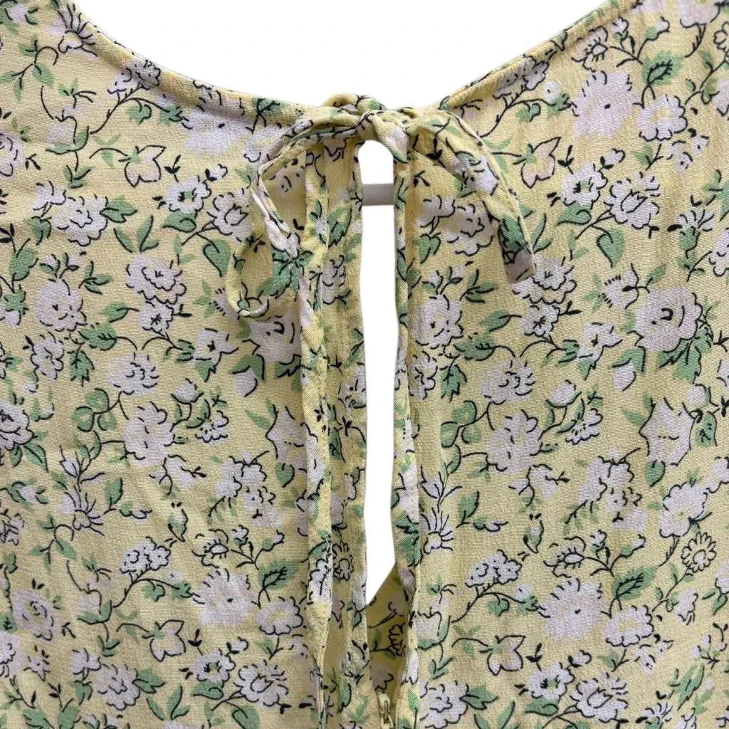 Topshop Yellow Floral Mini Dress Puff Sleeves