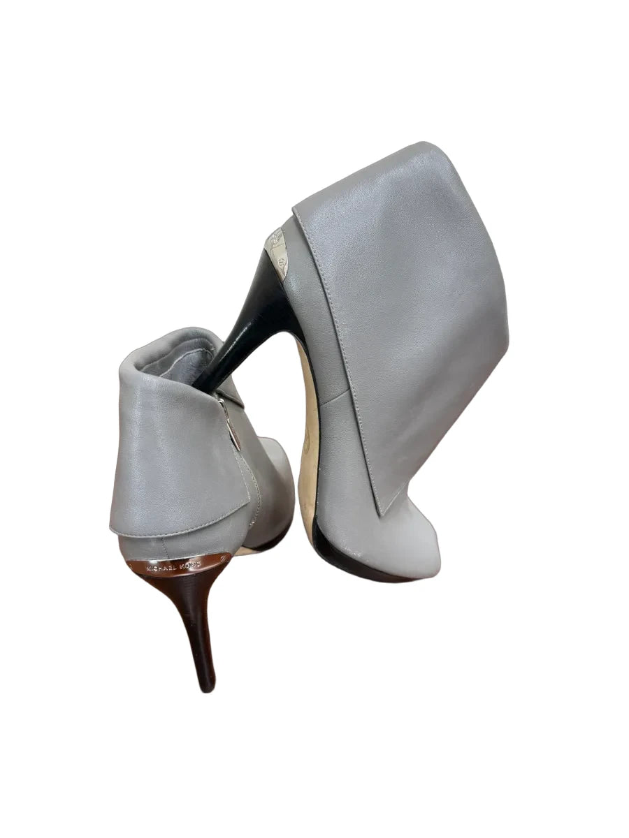 Michael Kors Gray Leather Peep-Toe Stiletto Ankle Booties - back