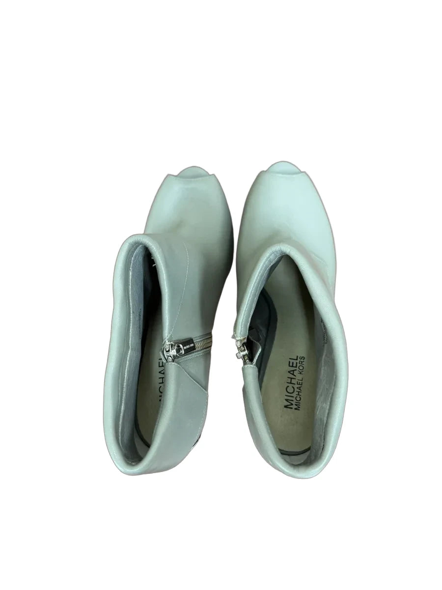Michael Kors Gray Leather Peep-Toe Stiletto Ankle Booties - detail