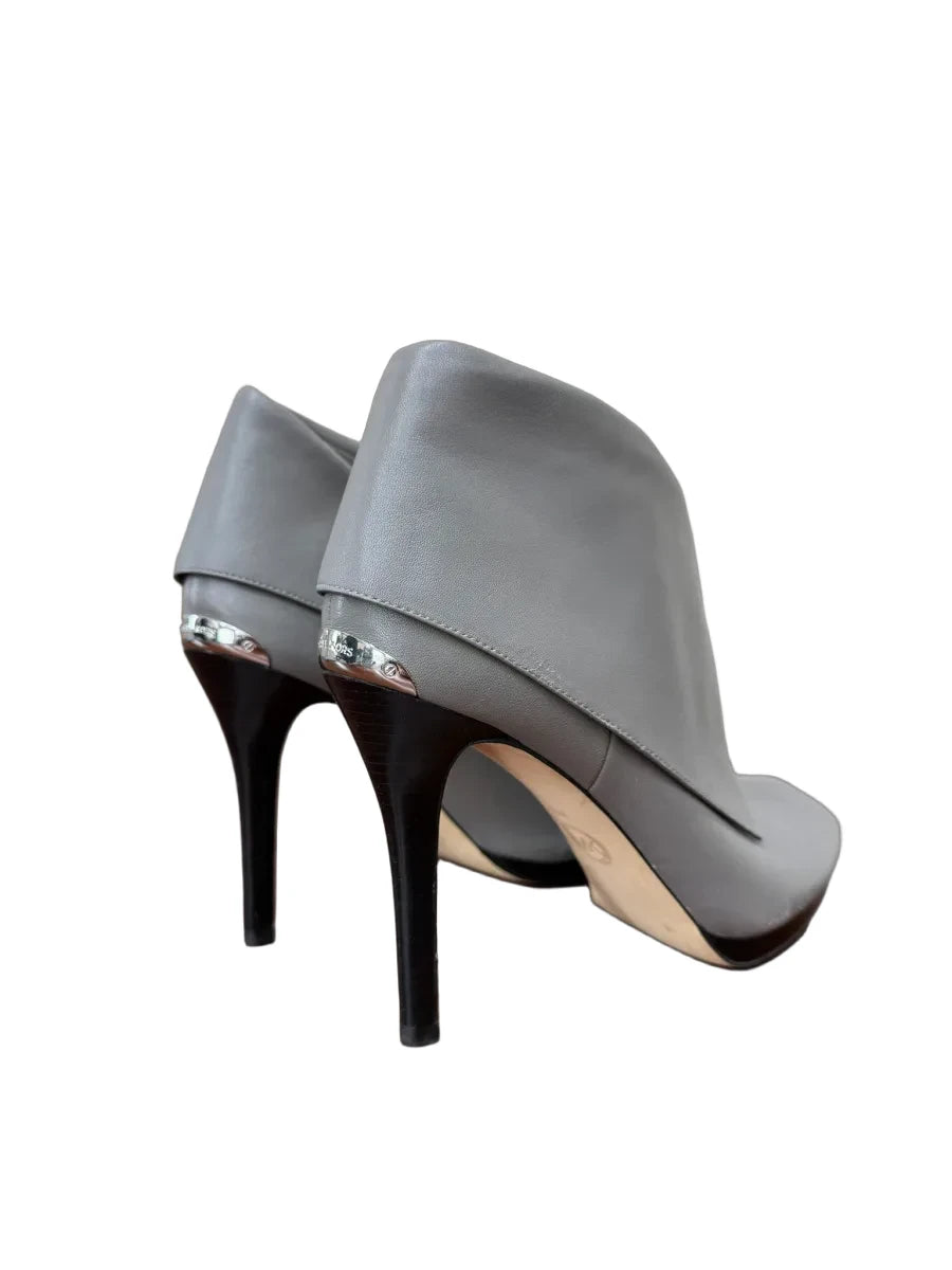 Michael Kors Gray Leather Peep-Toe Stiletto Ankle Booties - back