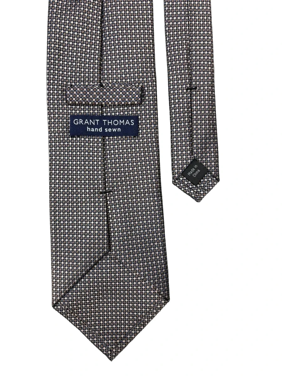 Grant Thomas Micro-Diamond Silk Tie Brown Beige - back