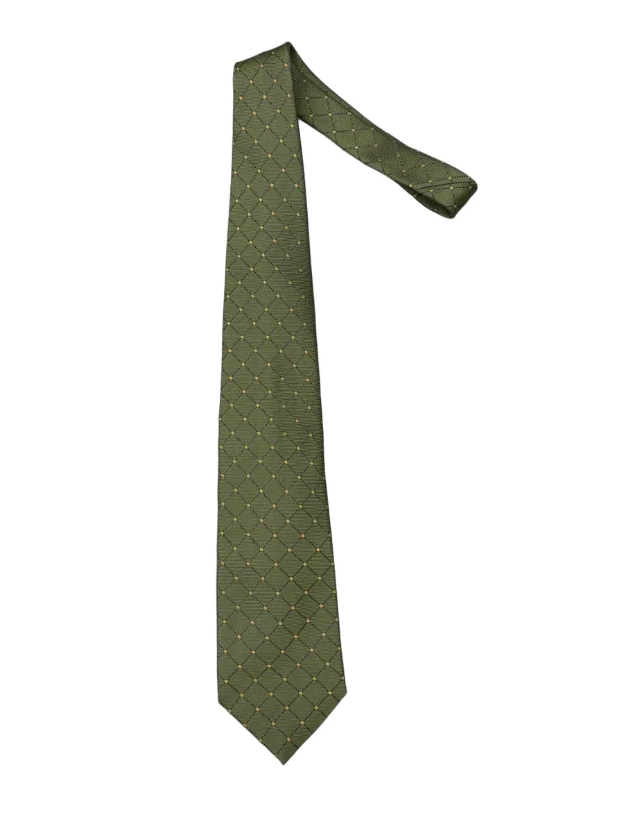 Jim Thompson Olive Green Diamond Grid Silk Tie - front