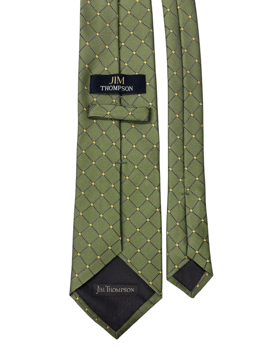 Jim Thompson Olive Green Diamond Grid Silk Tie - back