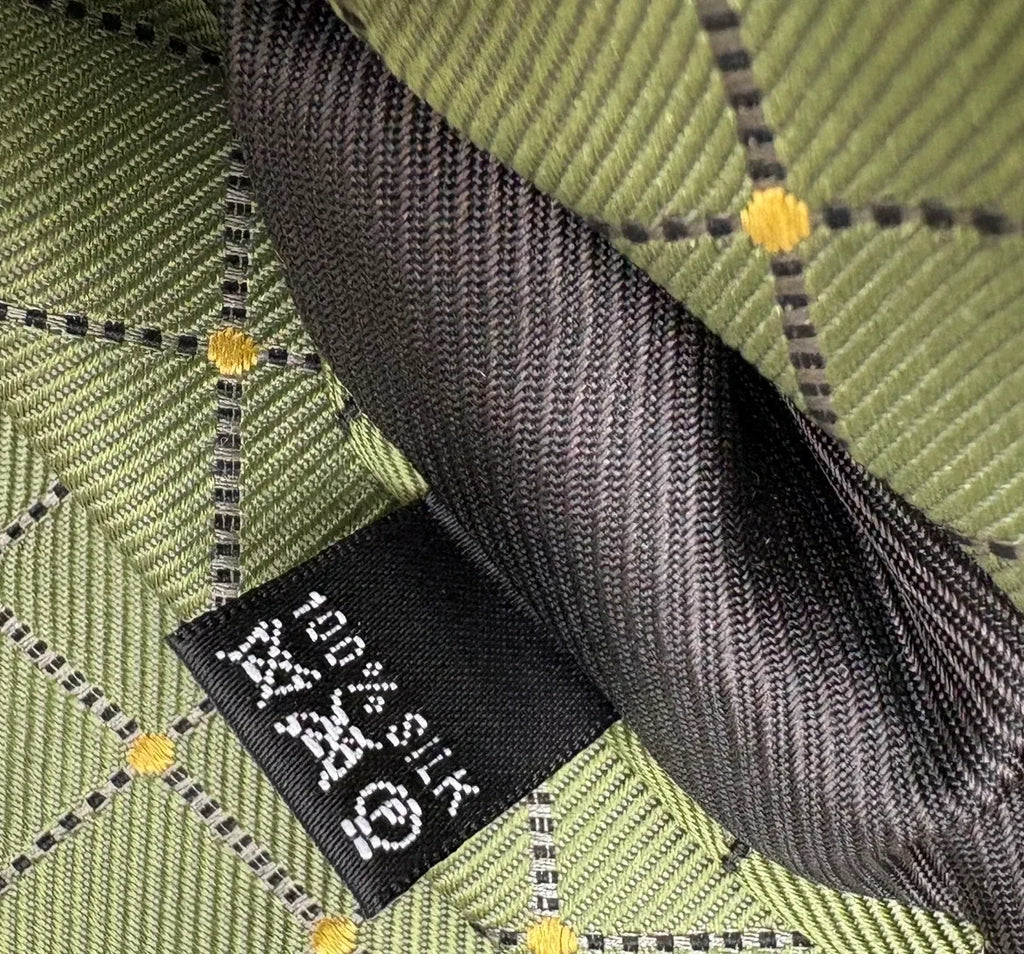 Jim Thompson Olive Green Diamond Grid Silk Tie - tag