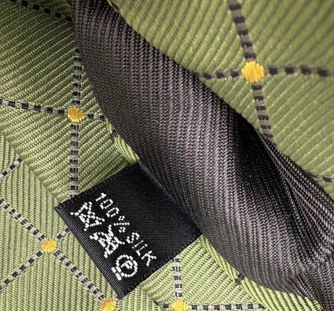 Jim Thompson Olive Green Diamond Grid Silk Tie - tag