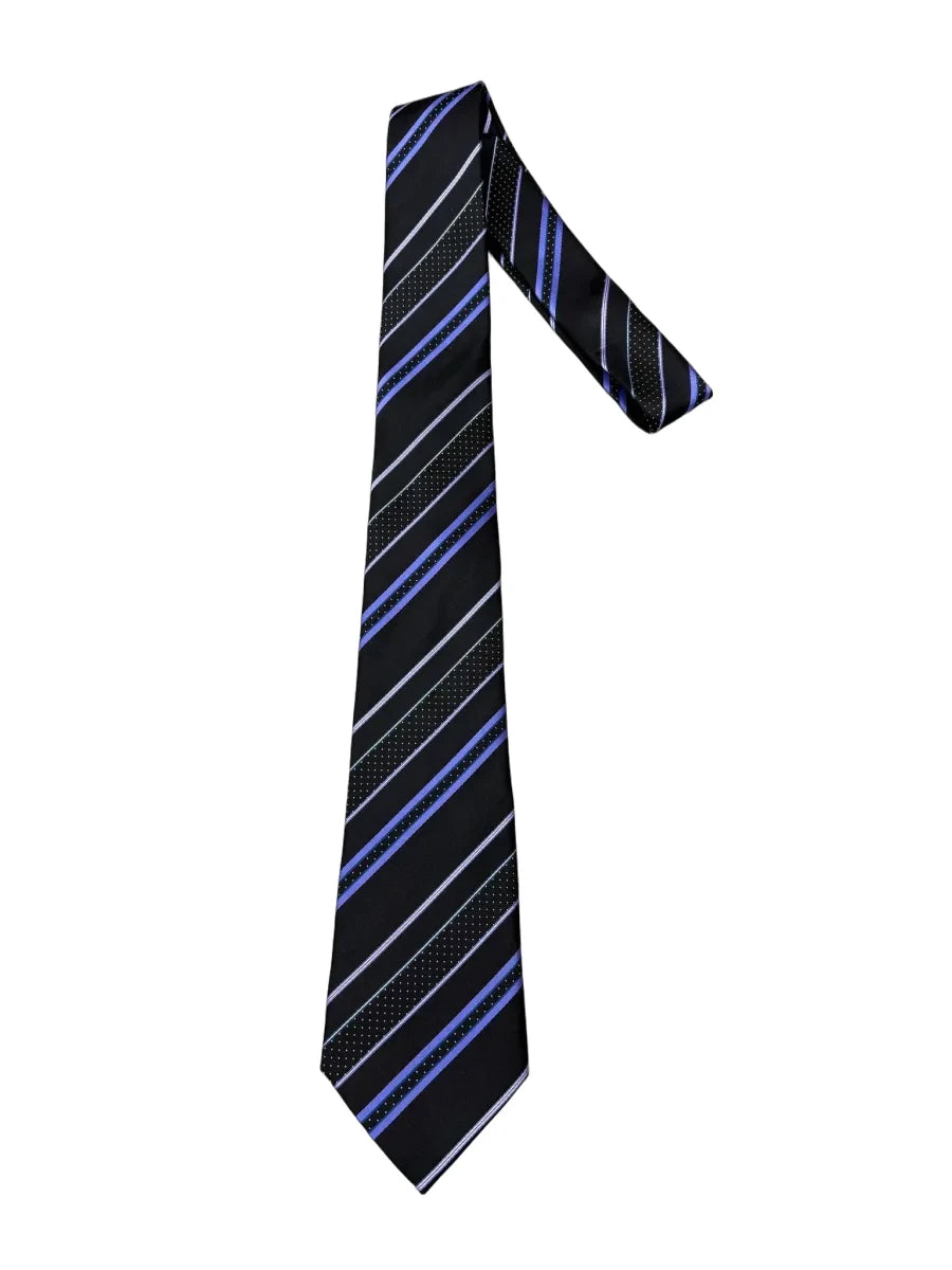 Prada Black & Blue Striped Silk Tie - front