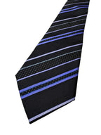 Prada Black & Blue Striped Silk Tie - detail