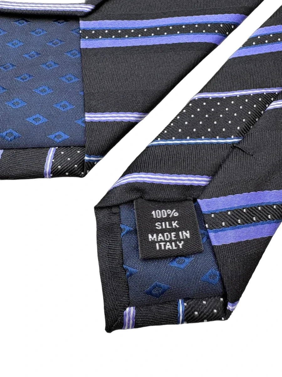Prada Black & Blue Striped Silk Tie - tag