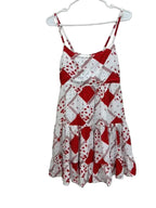 SO Red & White Patchwork Tiered Mini Dress - front